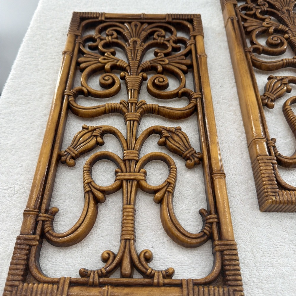 Vintage 60's 70's MCM Wall Decor Panels Dart Industries Faux Rattan Bamboo Boho - Picture 2 of 8